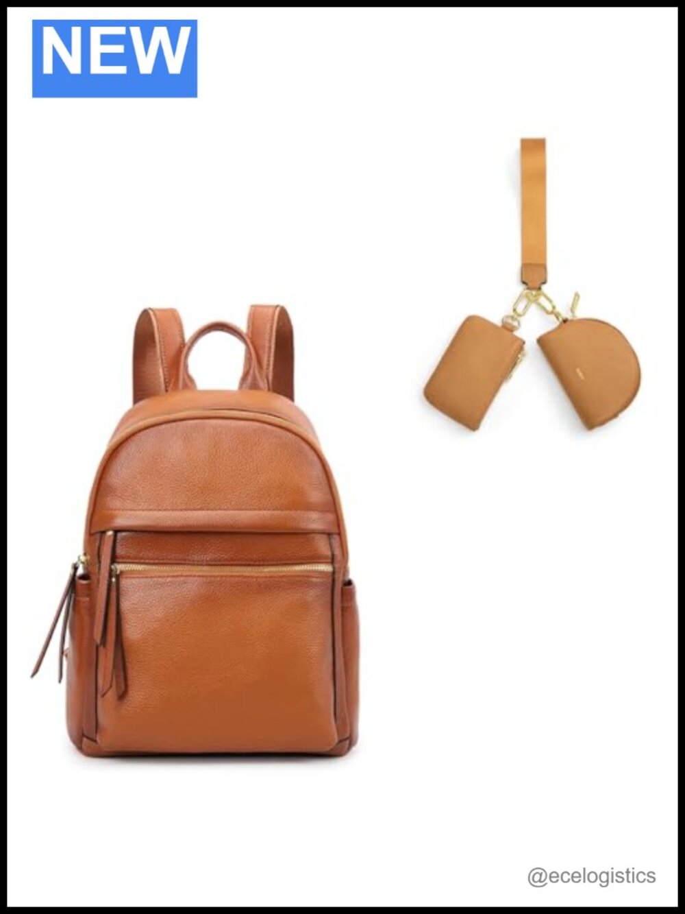 Leather Backpack Purse Set with Dual Pouch Wristlet Wallet